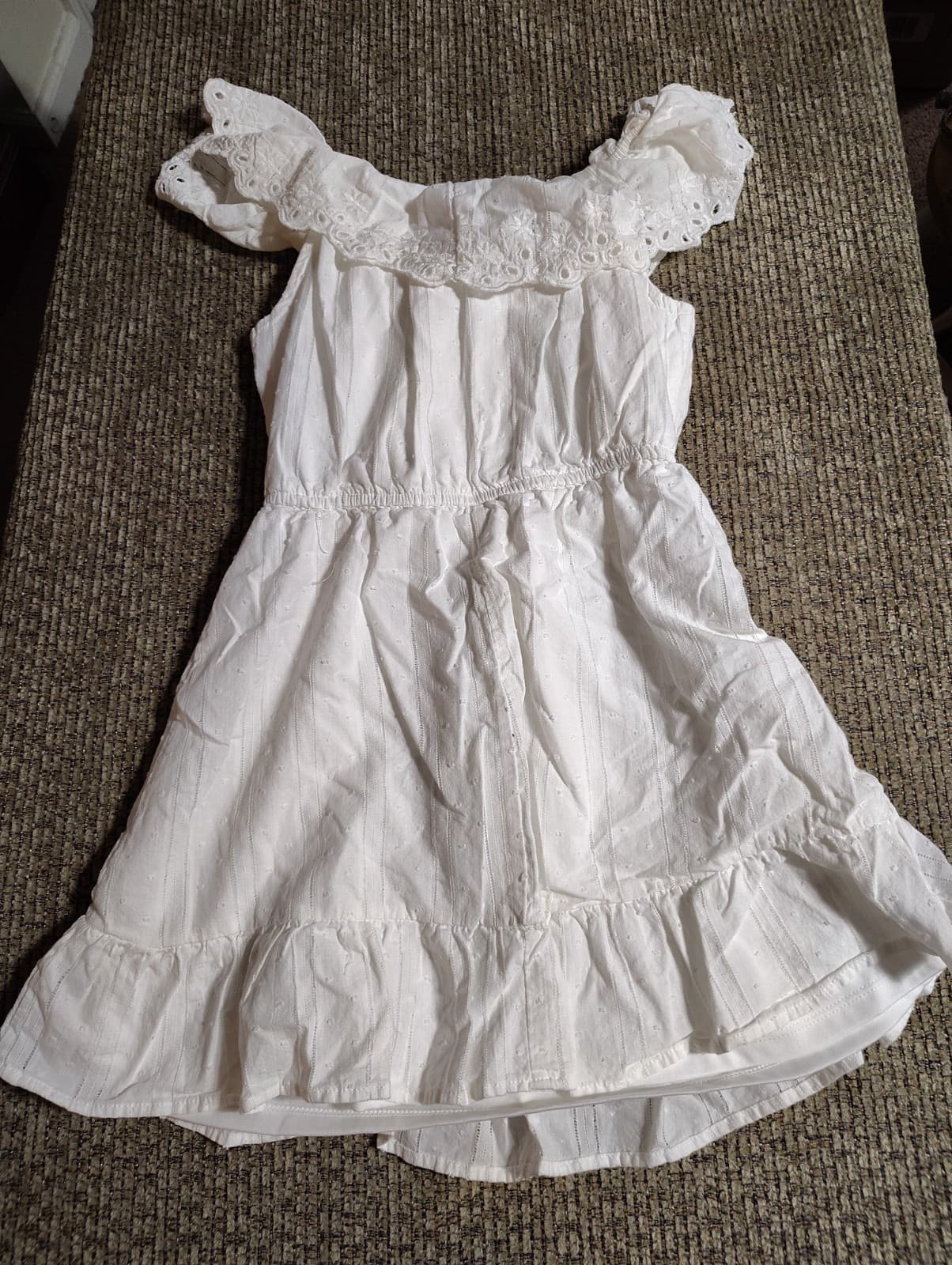 Art Class Girls White Eyelet Lace Swiss Dot Off-The-Shoulder Dress Size M 7/8 - Thumbnail 5