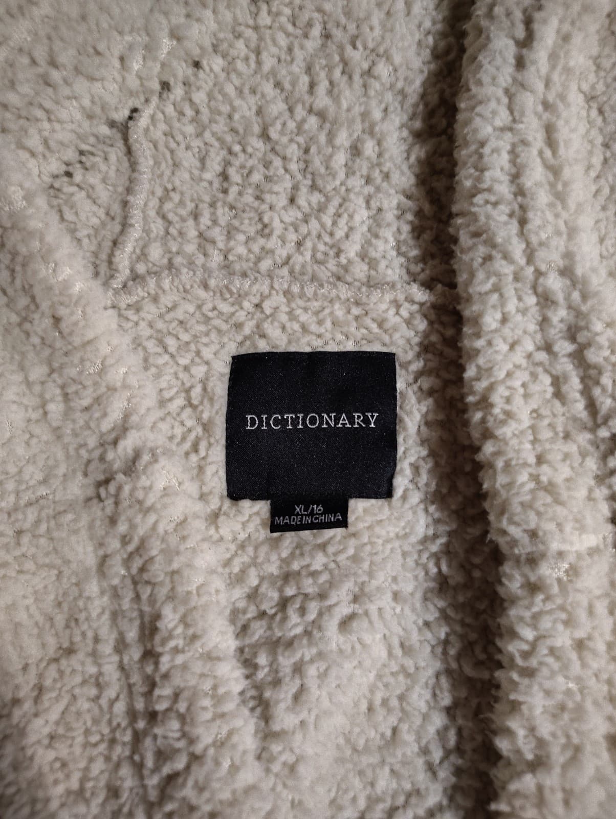 Dictionary Sherpa Hooded Cardigan Jacket Women’s Large Cream Teddy Fleece Cozy - Thumbnail 6