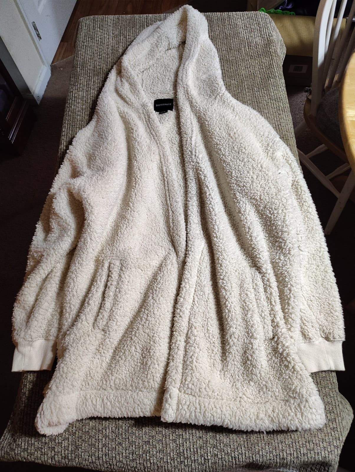 Dictionary Sherpa Hooded Cardigan Jacket Women’s Large Cream Teddy Fleece Cozy