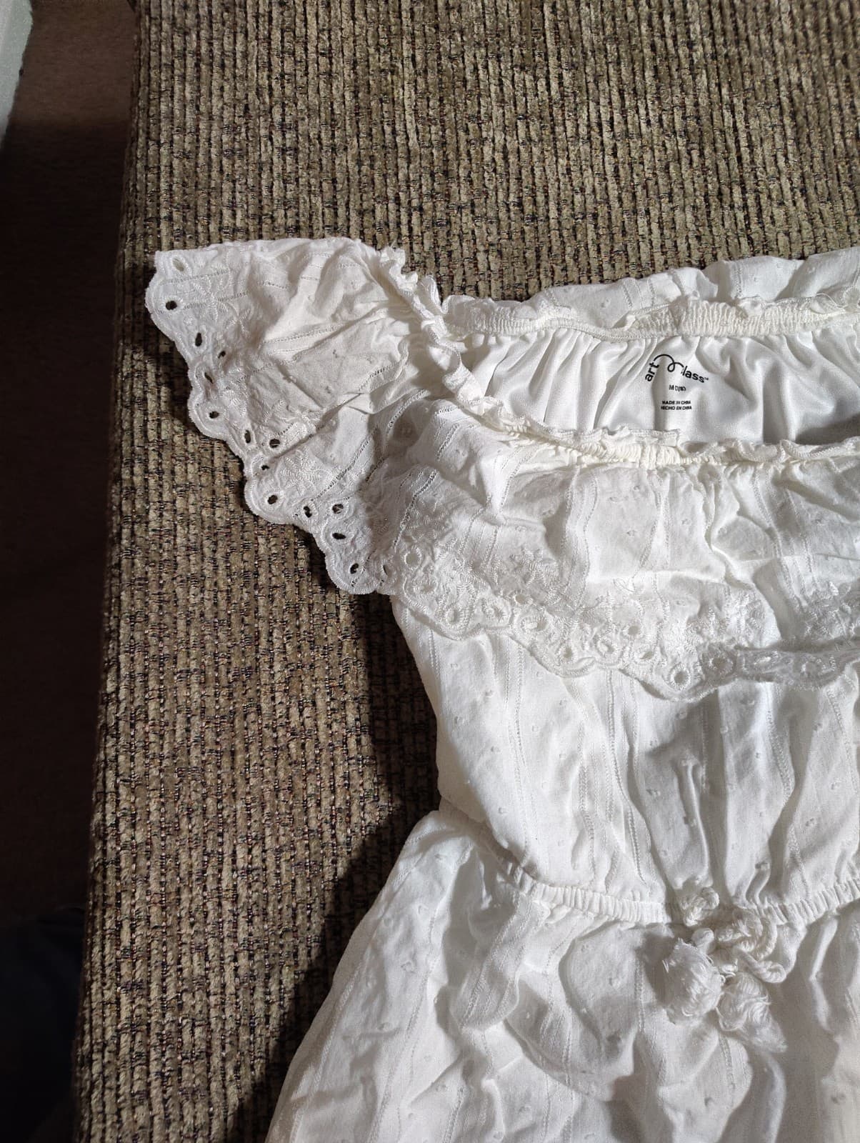 Art Class Girls White Eyelet Lace Swiss Dot Off-The-Shoulder Dress Size M 7/8 - Thumbnail 2