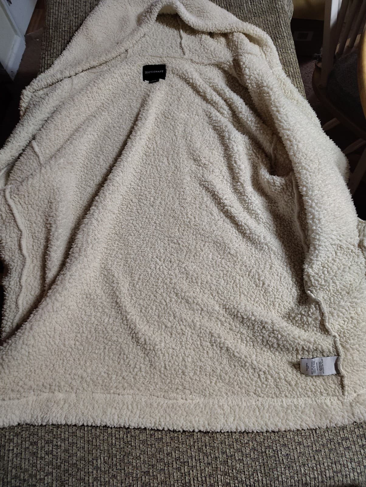Dictionary Sherpa Hooded Cardigan Jacket Women’s Large Cream Teddy Fleece Cozy - Thumbnail 9