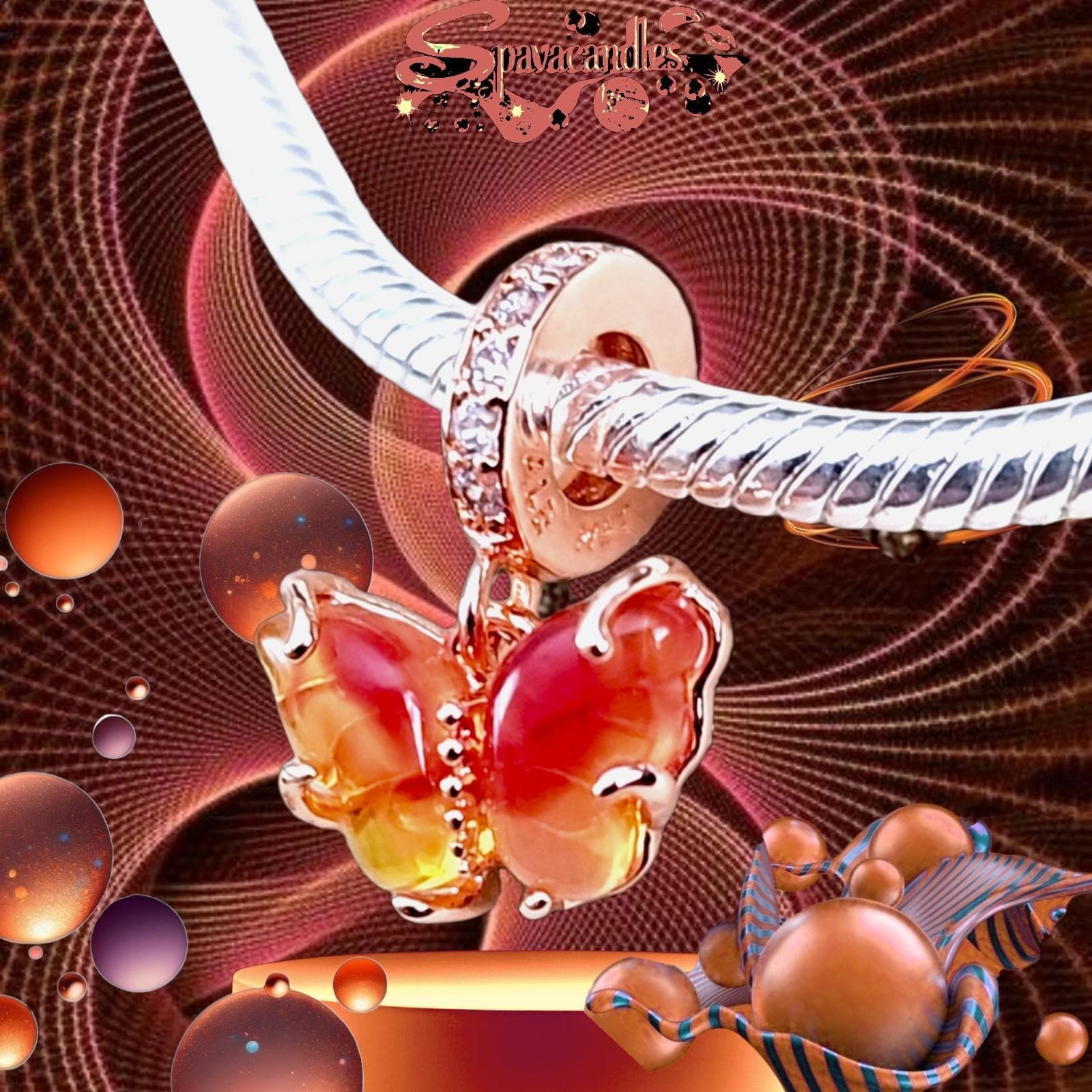 PANDORA Pink & Yellow Murano Glass Butterfly Charm features a slide closure and is made of 14k Rose Gold plated - Thumbnail 7