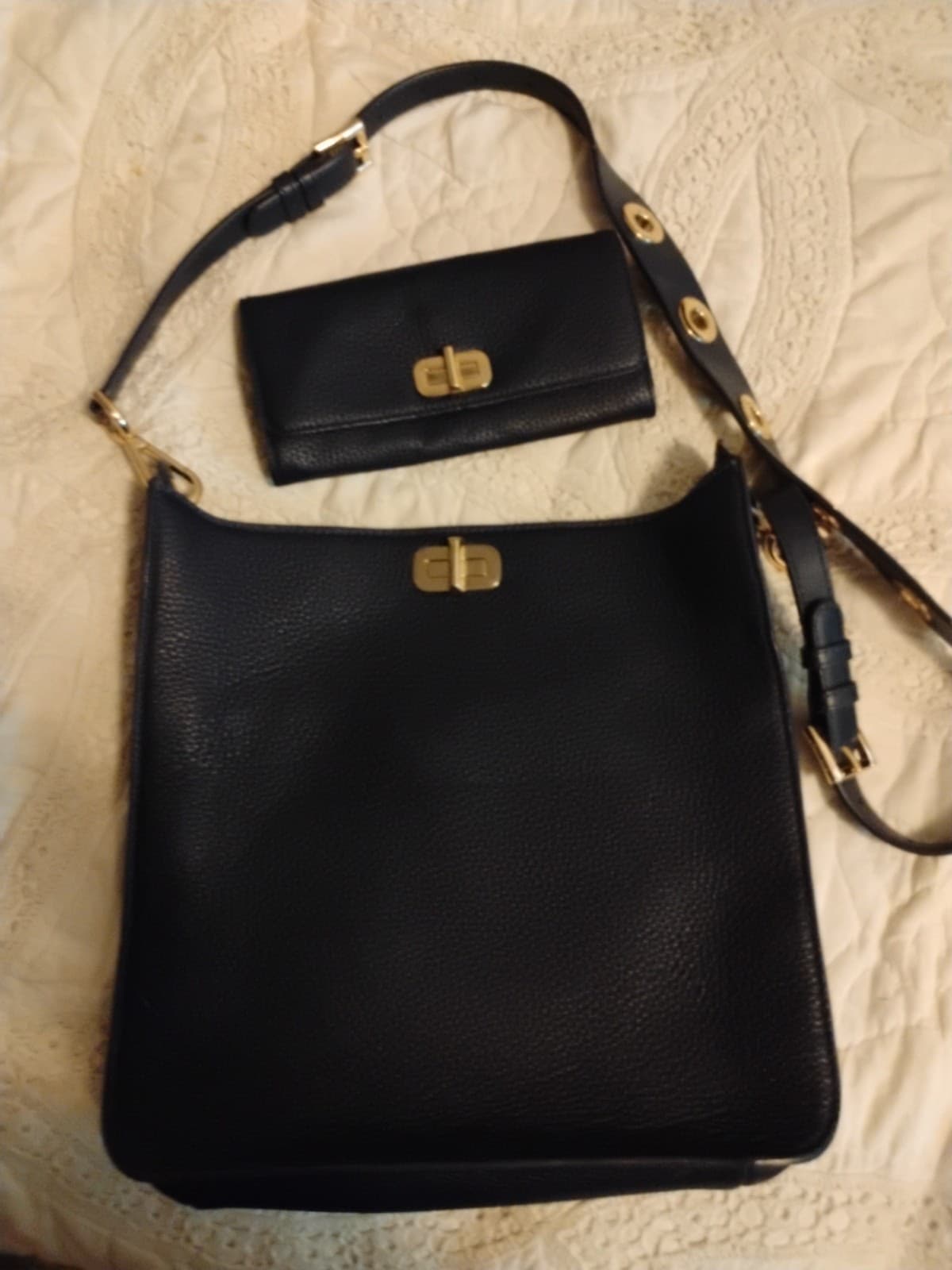 Michael Kors Sullivan messenger bag in Blue pebbled leather & Matching Wallet - Thumbnail 2