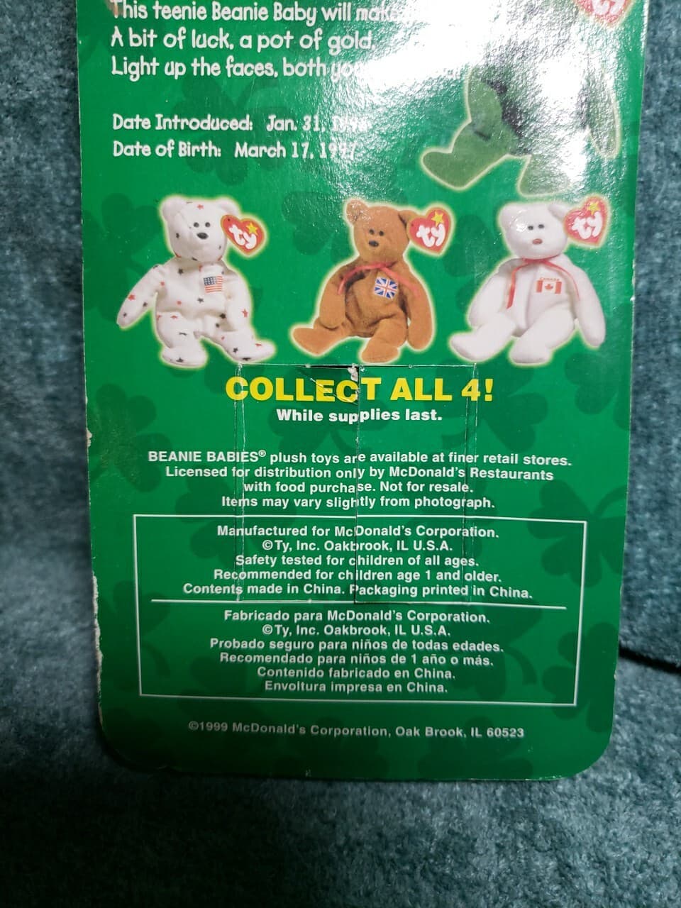 Erin The Bear-1996 McDonalds Ty Beanie Baby with multiple Rare Errors 1993 - Thumbnail 3