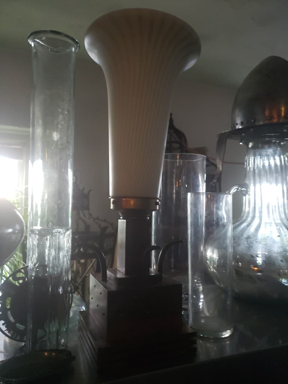 Rosenberger Vintage Lamp, Wood Grained Glass Shade - Thumbnail 3