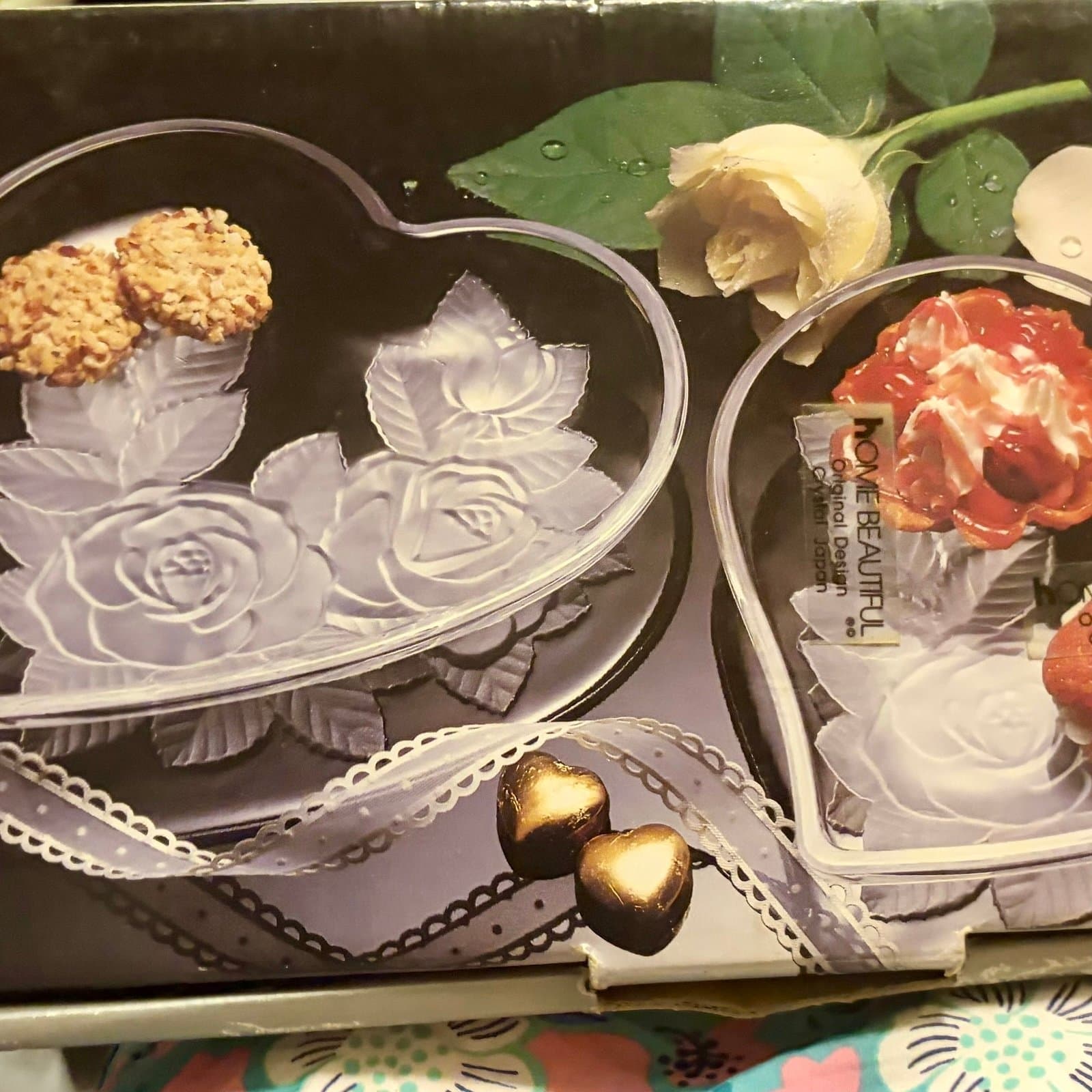 Vintage Crystal Heart Dishes, NWT