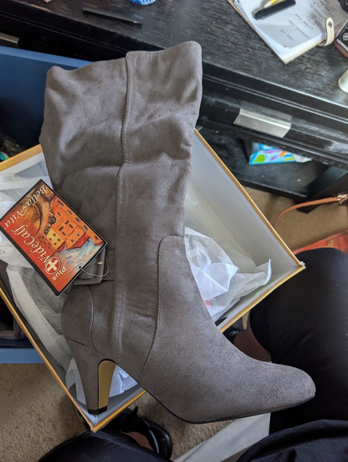Grey wide calf boots size 9.5 - Thumbnail 2