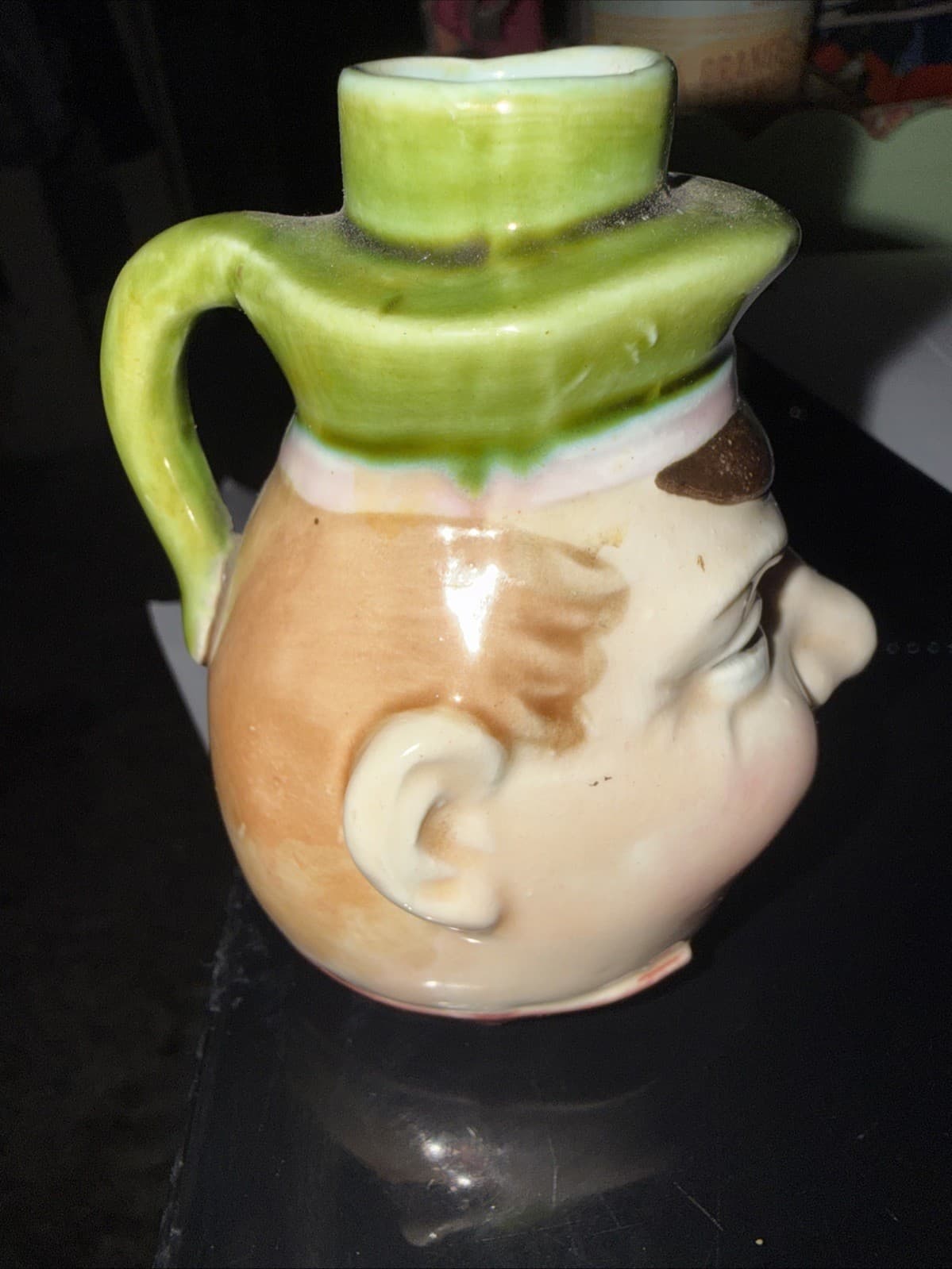antique sarreguemines Majolica Jolly Fellow Face Jug Pitcher Mold 3183 - Thumbnail 2
