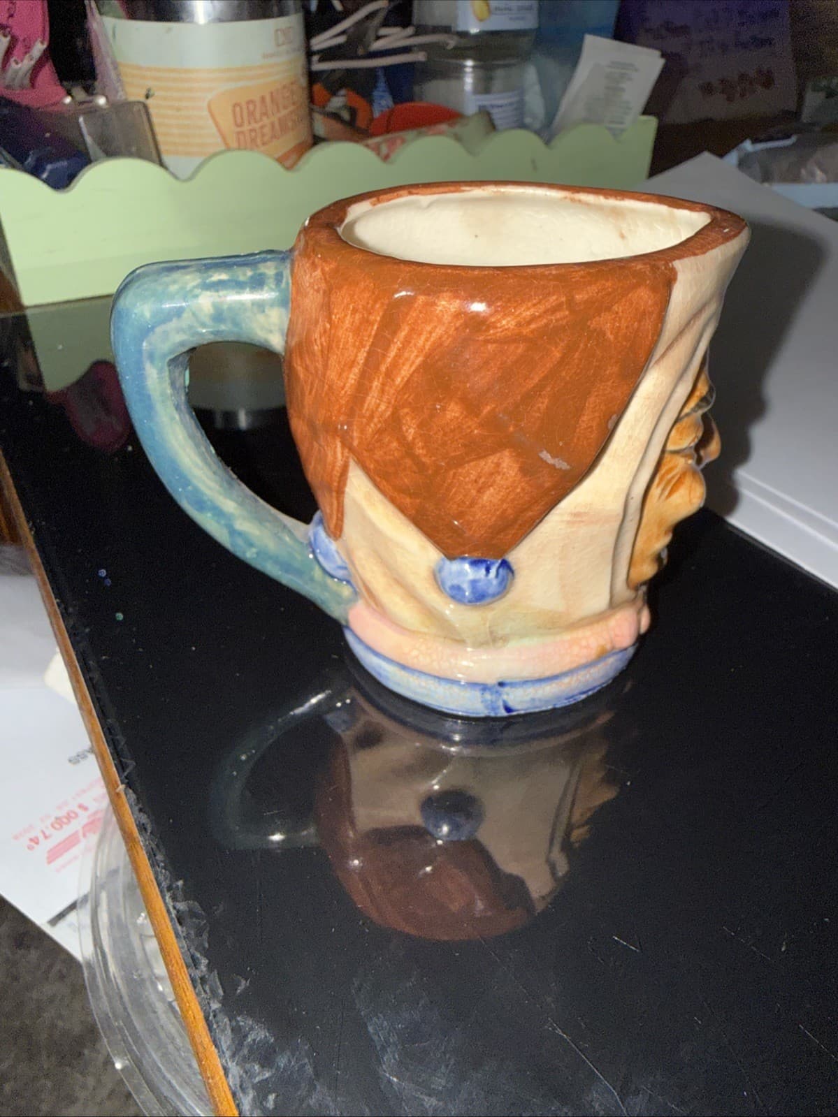 Vintage Wales China Toby Character Mug Winking Jester Japan Ceramic 3" - Thumbnail 2