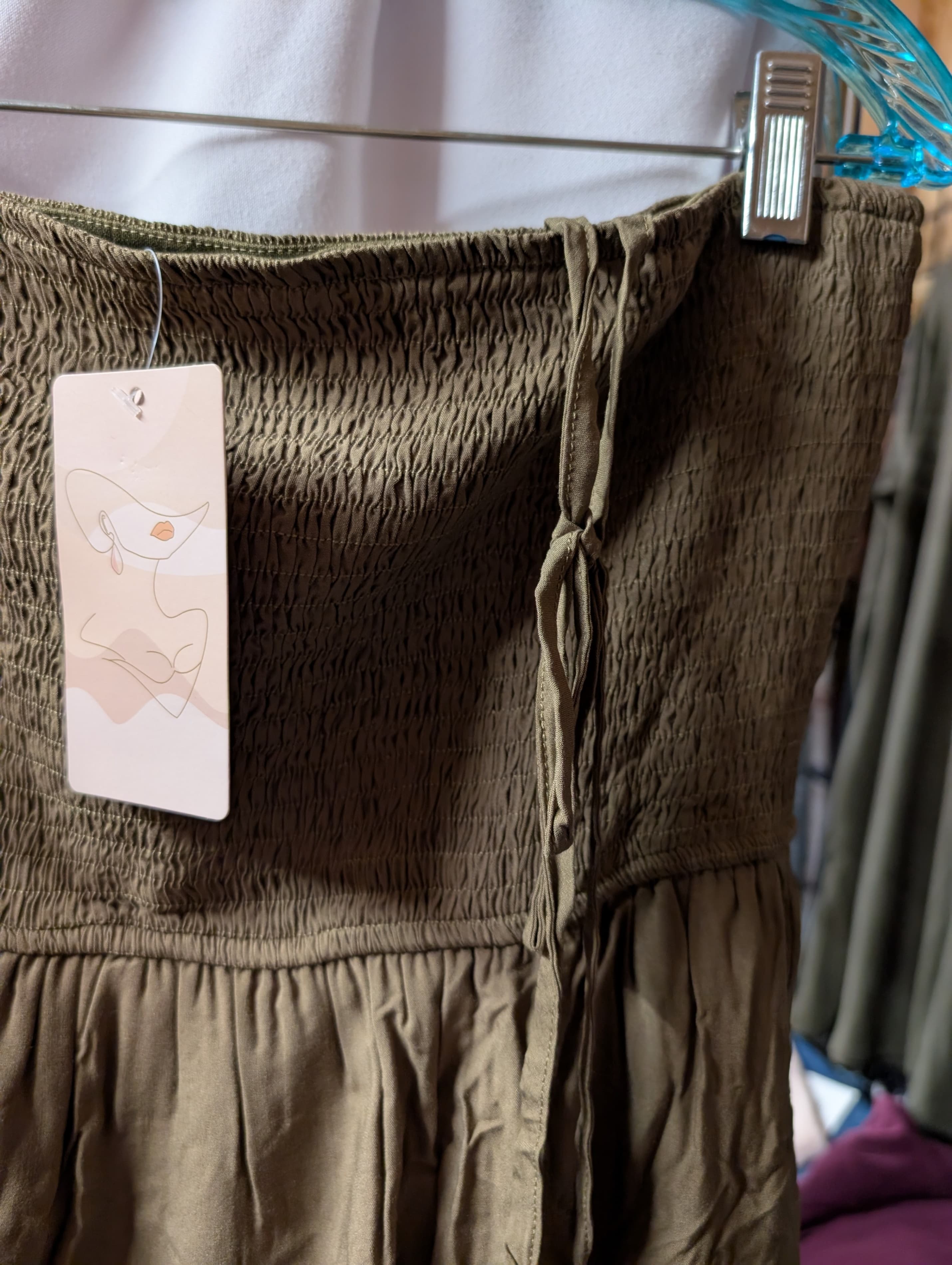 Women's Smocked Olive Green Dress - Thumbnail 2