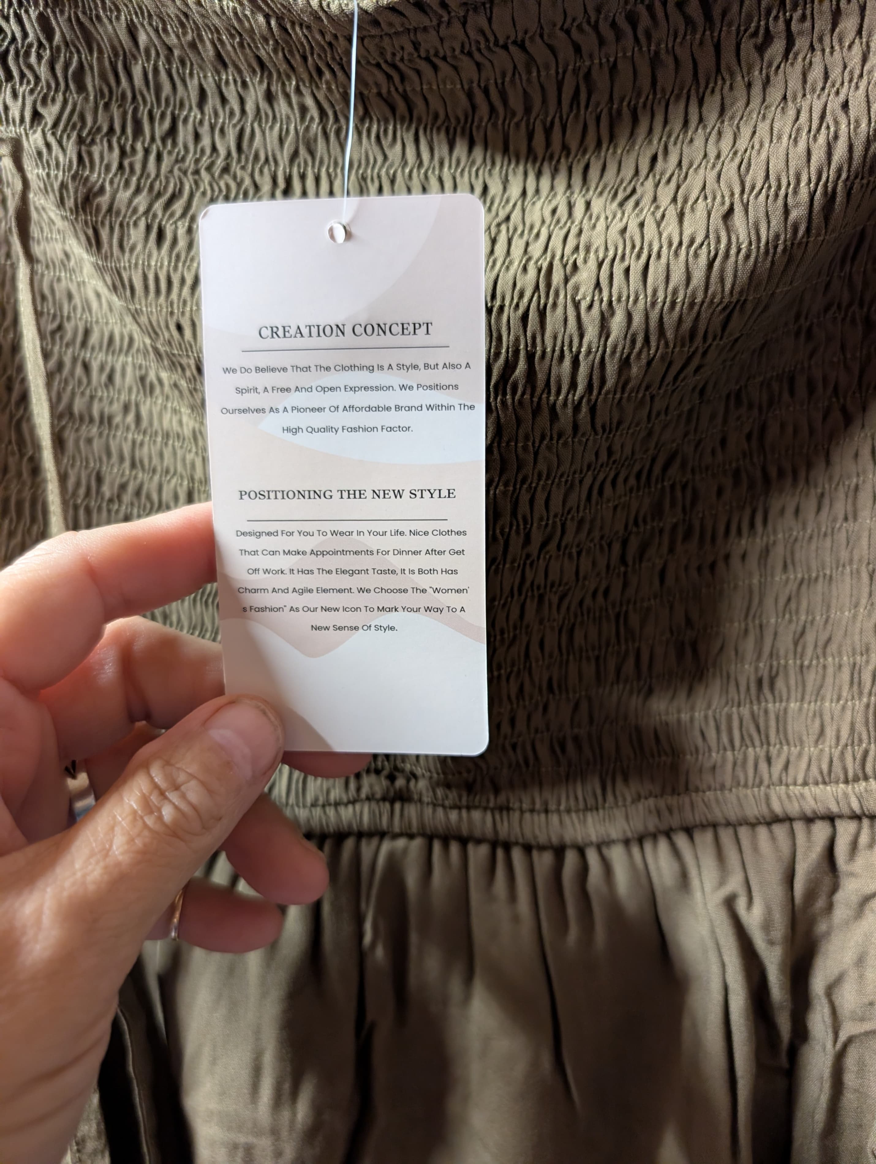 Women's Smocked Olive Green Dress - Thumbnail 3