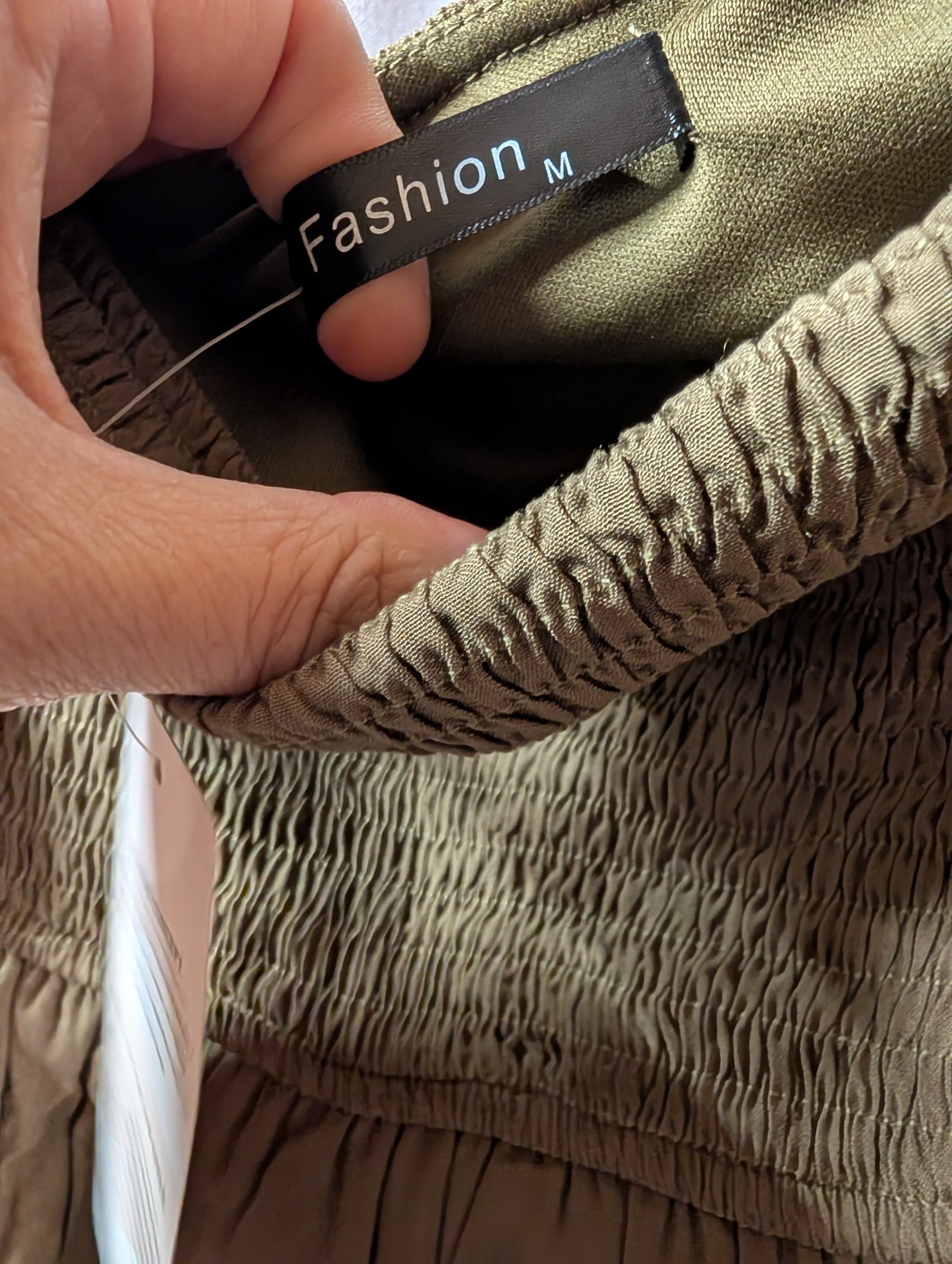 Women's Smocked Olive Green Dress - Thumbnail 5