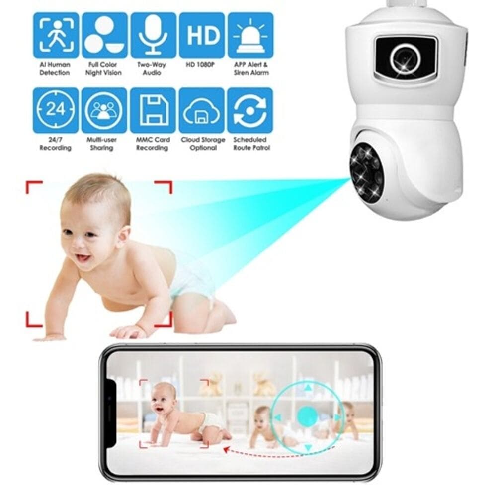 iMountek Dual Lens Security Camera E27 Light Socket Surveillance Camera 1080P - Thumbnail 3