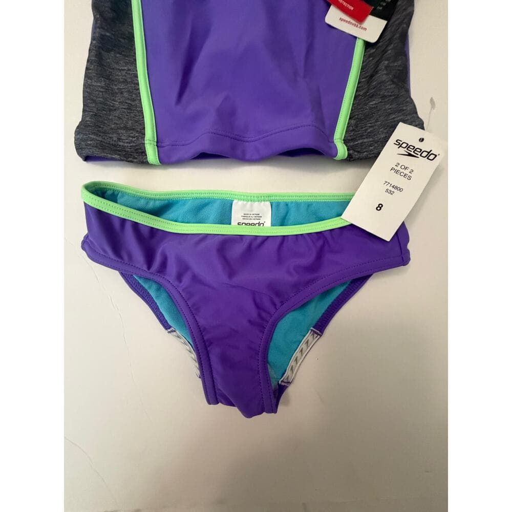 Speedo Girls 2-Piece Swimsuit Set – Purple Tankini Bathing Suit Size 8 - Thumbnail 3