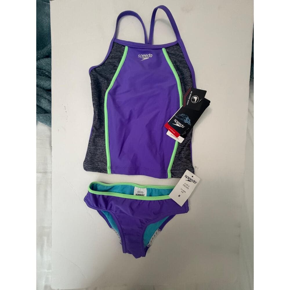 Speedo Girls 2-Piece Swimsuit Set – Purple Tankini Bathing Suit Size 8 - Thumbnail 8