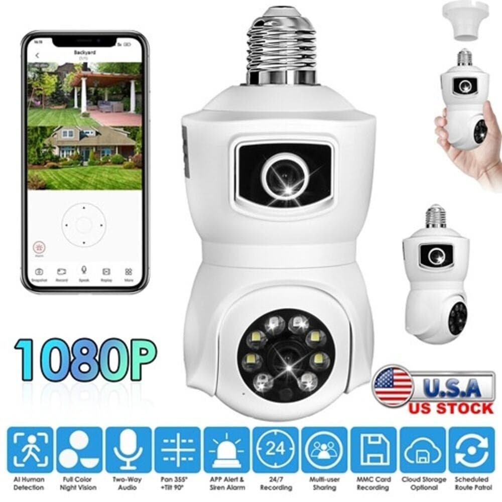 iMountek Dual Lens Security Camera E27 Light Socket Surveillance Camera 1080P - Thumbnail 5