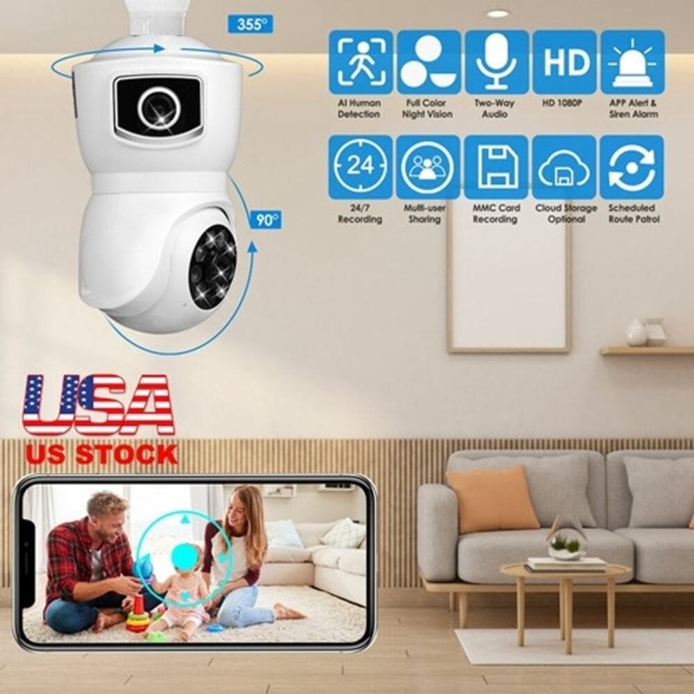 iMountek Dual Lens Security Camera E27 Light Socket Surveillance Camera 1080P - Thumbnail 4