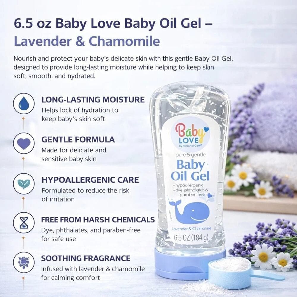 6.5 oz Baby Love Baby Oil Gel – Lavender & Chamomile - Thumbnail 2