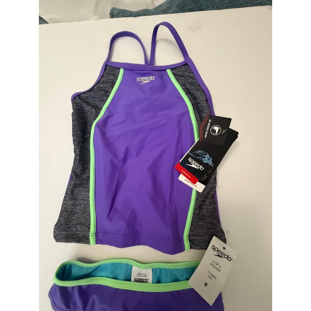 Speedo Girls 2-Piece Swimsuit Set – Purple Tankini Bathing Suit Size 8 - Thumbnail 4