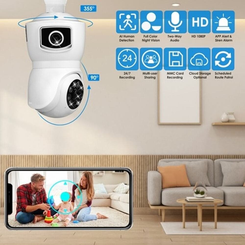 iMountek Dual Lens Security Camera E27 Light Socket Surveillance Camera 1080P - Thumbnail 2