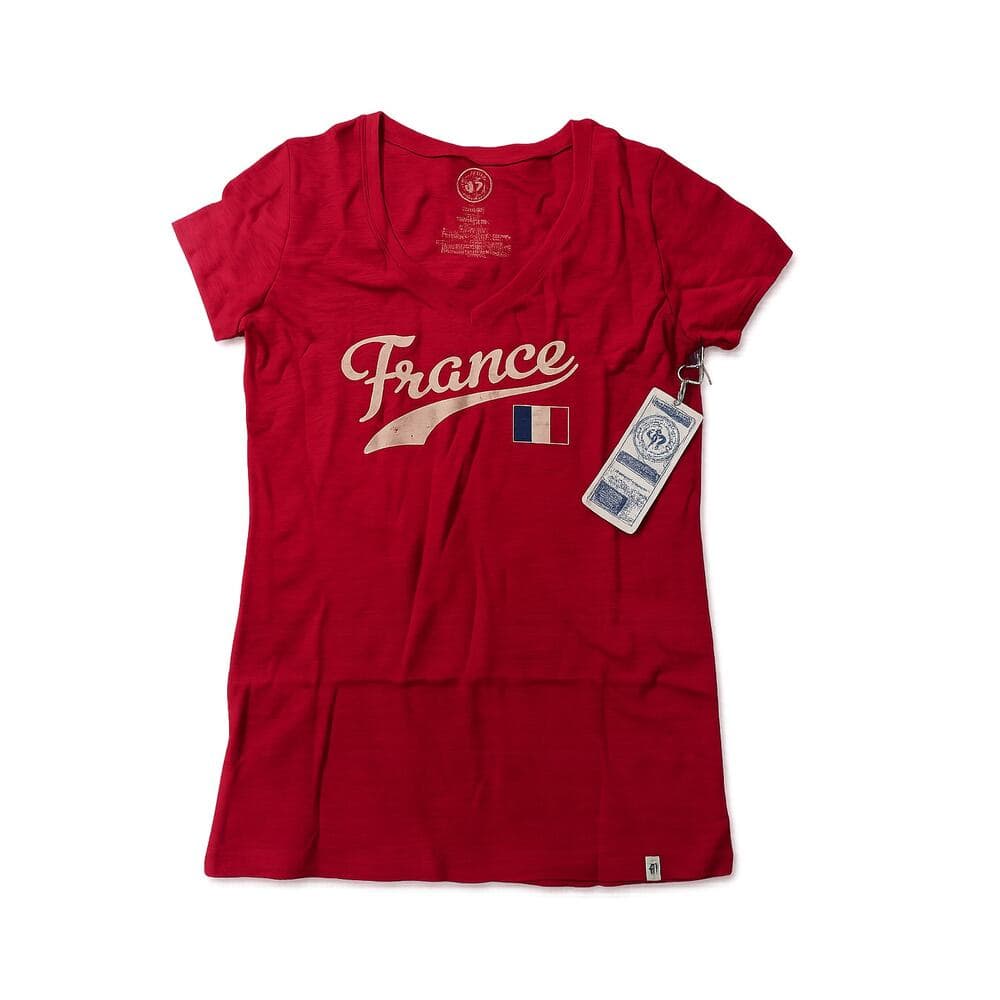 Women's Red France Graphic V-Neck T-Shirt Size Large '47 Brand NWT - Thumbnail 3