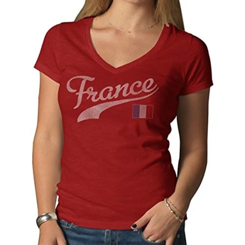 Women's Red France Graphic V-Neck T-Shirt Size Large '47 Brand NWT - Thumbnail 2