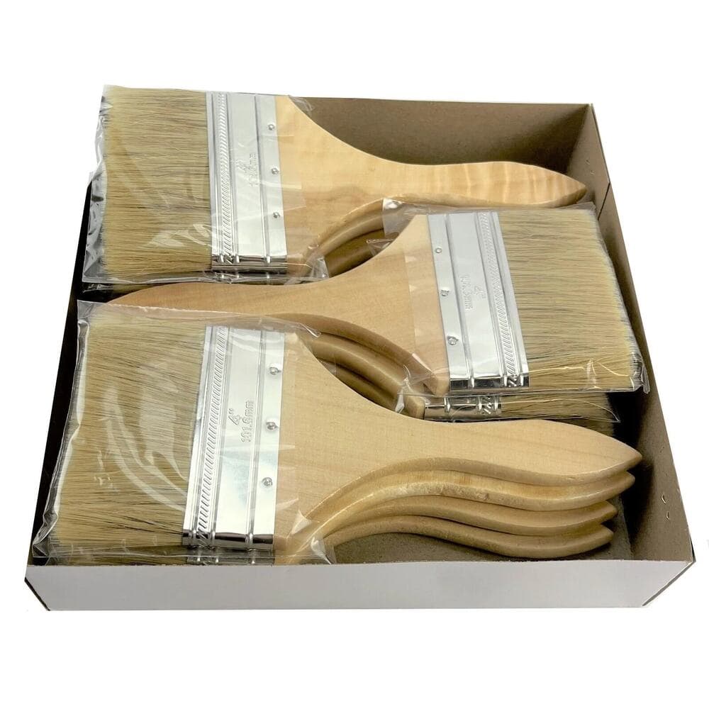 12 Pack of 4" Paint Brushes for Paint, Stains, Varnishes, Glues - Thumbnail 2