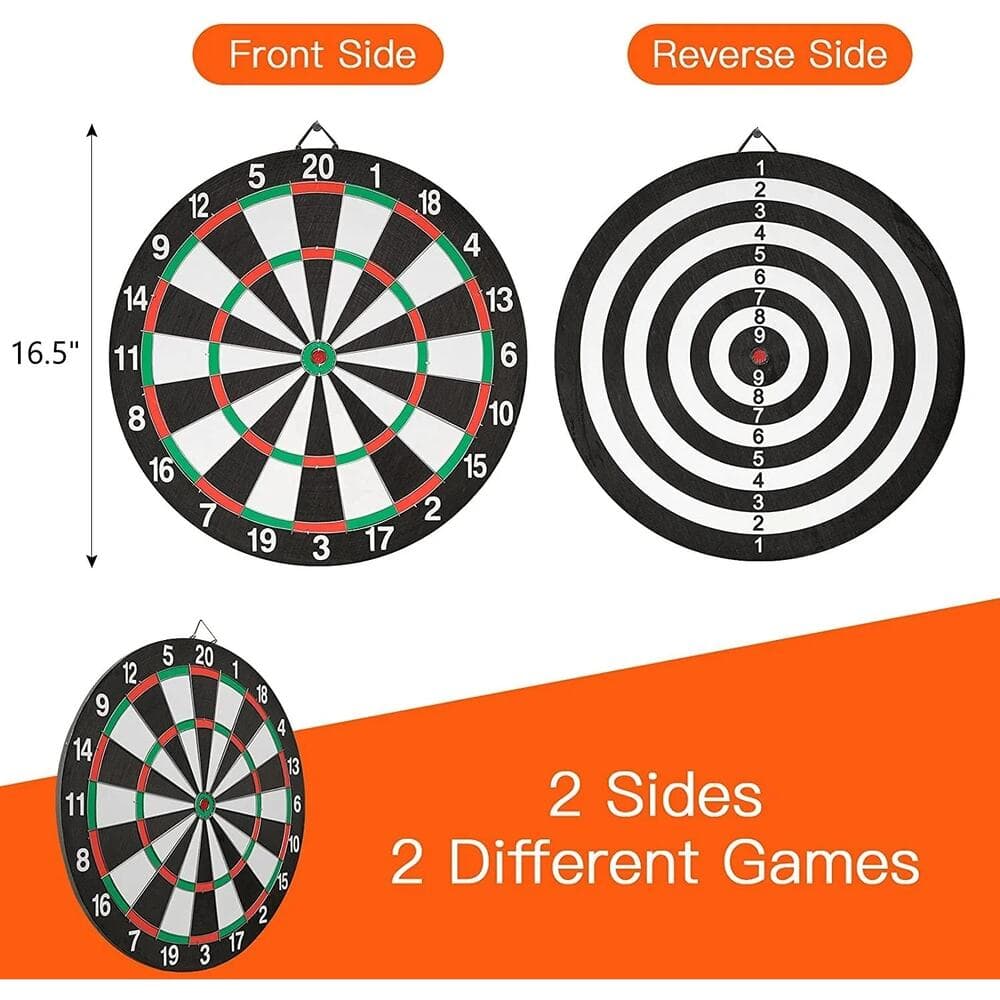 Dartboard Game Set Double Sided Dartboard 16.5"Includes 6 Brass Tipped Darts - Thumbnail 2