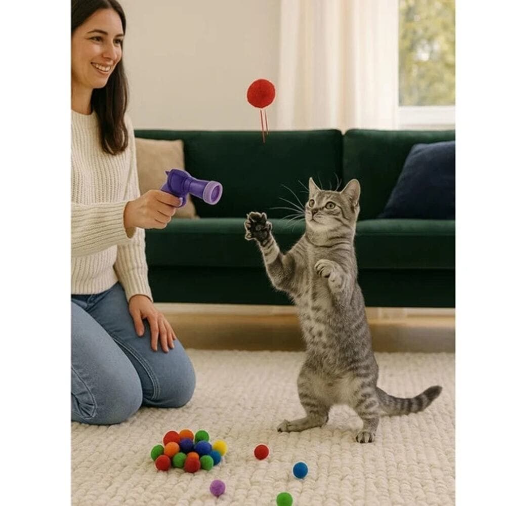 Interactive Plush Ball Shooting Cat Toy Gun - Thumbnail 3
