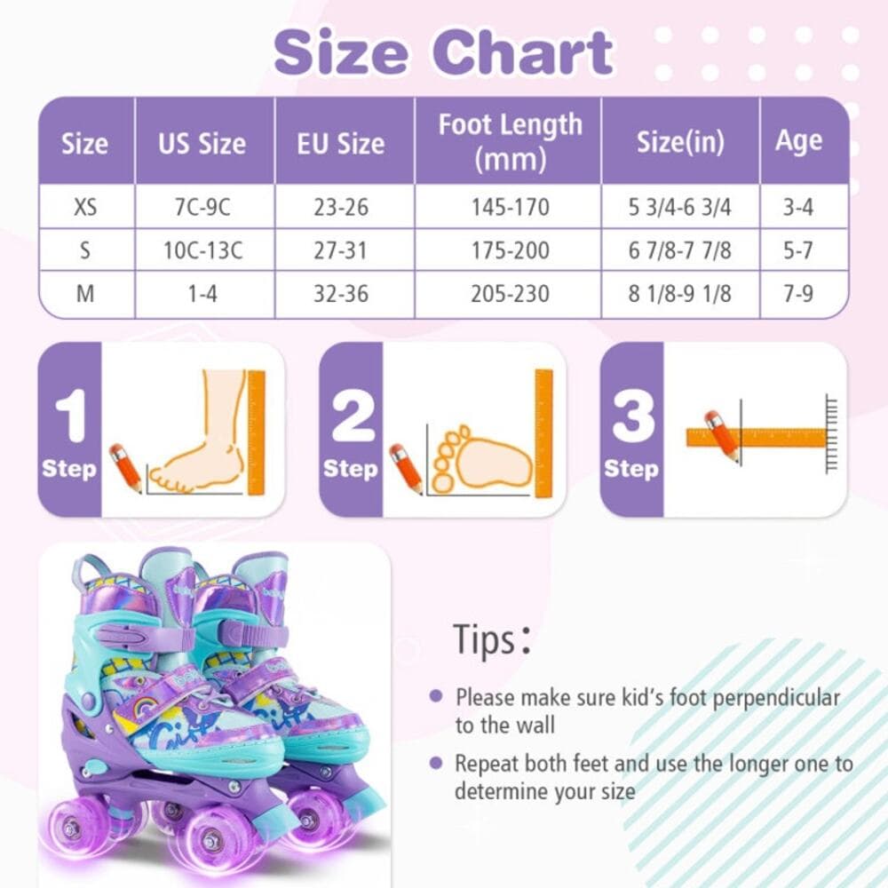 Adjustable Kids Roller Skates with Light-up Wheels and Safety Protection M Size - Thumbnail 11