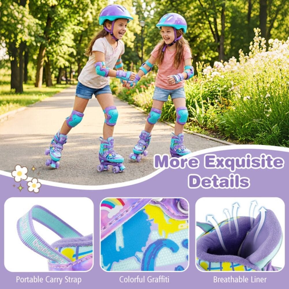 Adjustable Kids Roller Skates with Light-up Wheels and Safety Protection M Size - Thumbnail 10