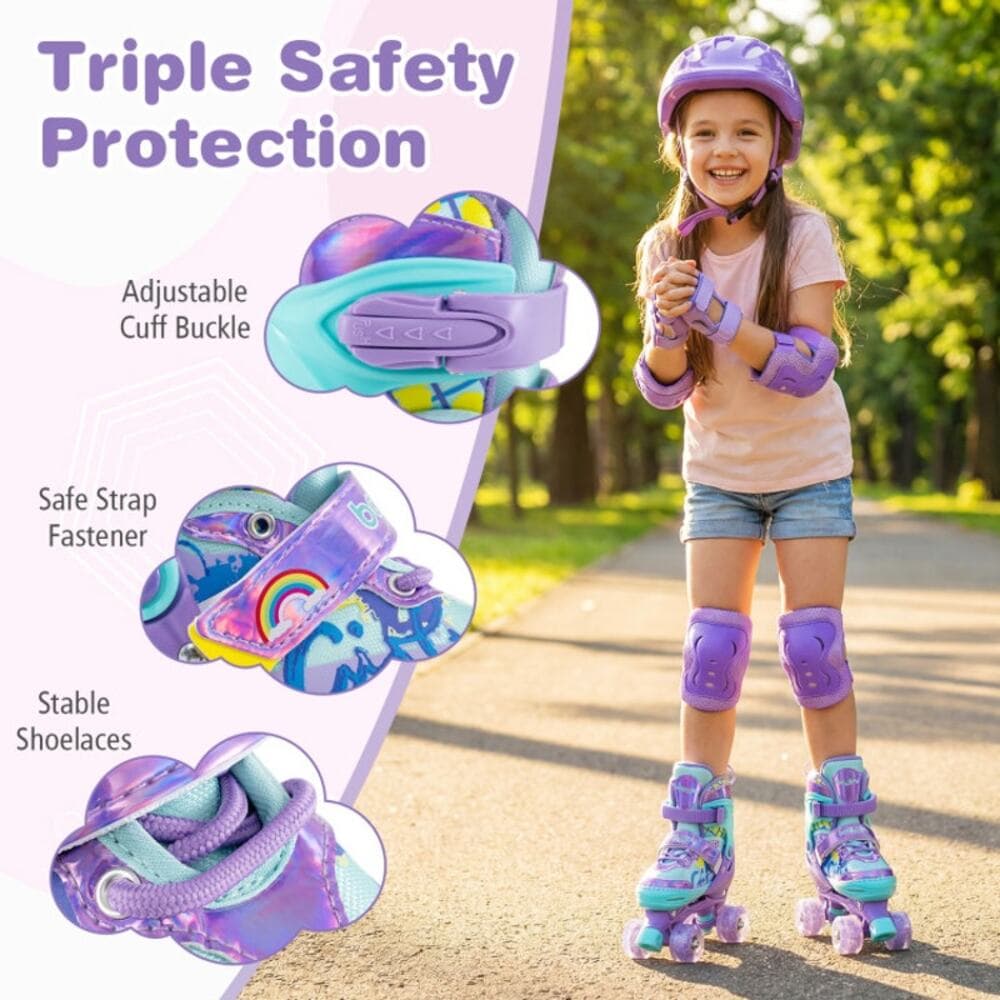 Adjustable Kids Roller Skates with Light-up Wheels and Safety Protection M Size - Thumbnail 9