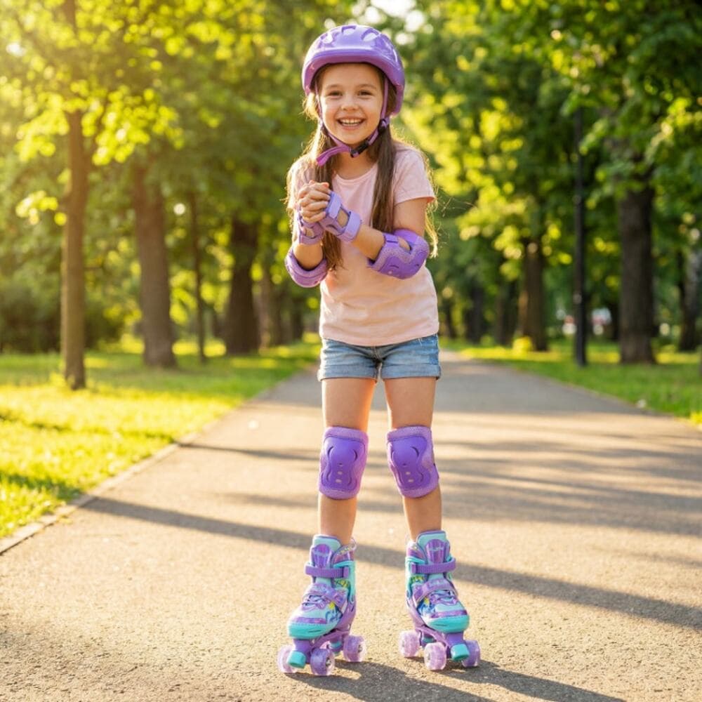 Adjustable Kids Roller Skates with Light-up Wheels and Safety Protection M Size - Thumbnail 3