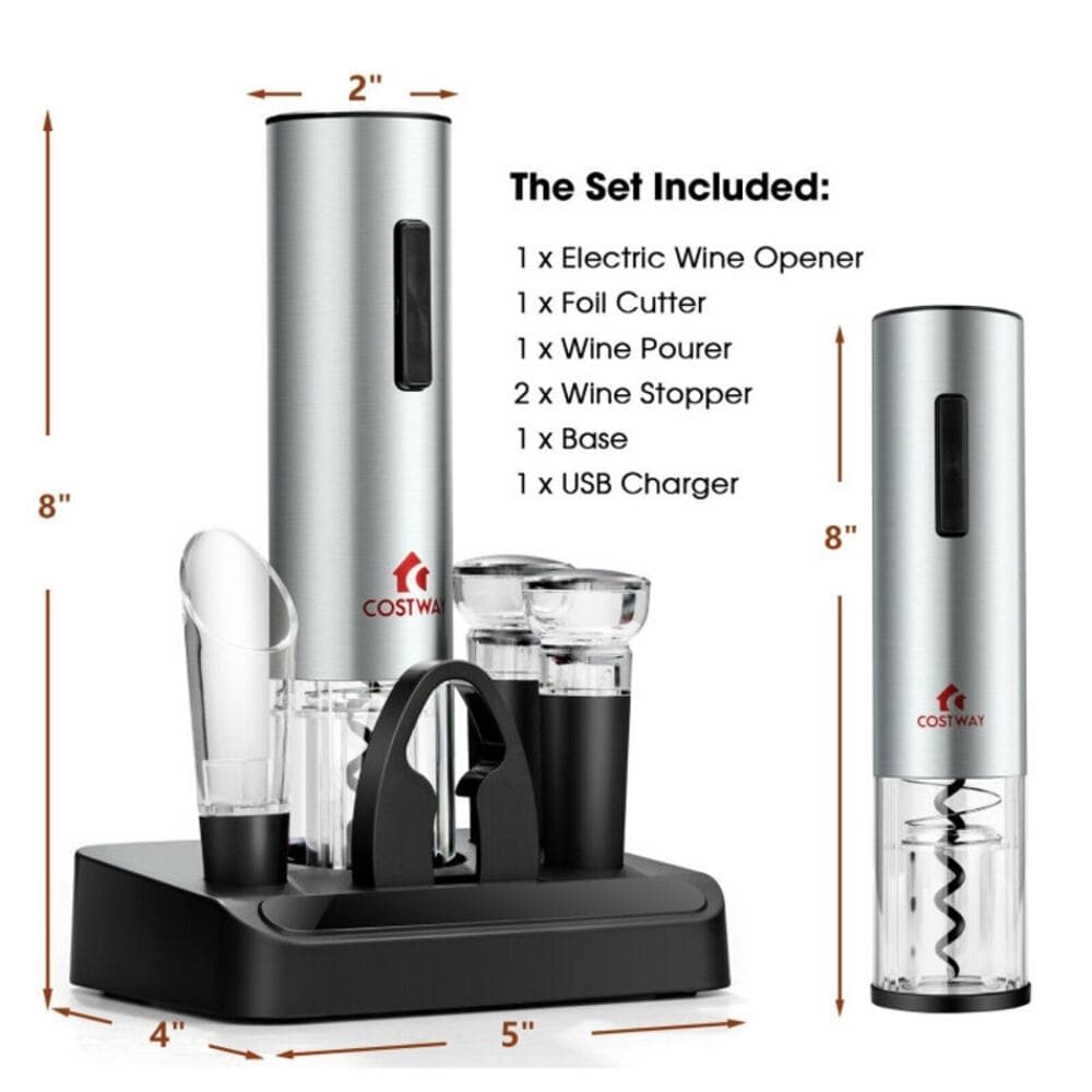 6-in-1 Electric Wine Bottle Opener Set with Foil Cutter - Thumbnail 2