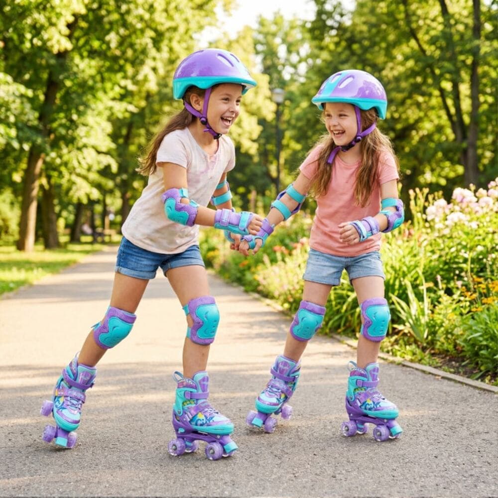 Adjustable Kids Roller Skates with Light-up Wheels and Safety Protection M Size - Thumbnail 2