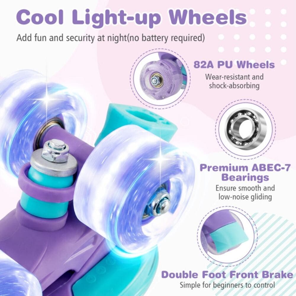 Adjustable Kids Roller Skates with Light-up Wheels and Safety Protection M Size - Thumbnail 8