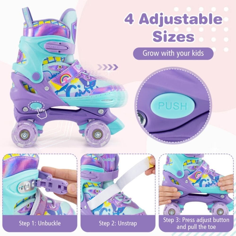 Adjustable Kids Roller Skates with Light-up Wheels and Safety Protection M Size - Thumbnail 6