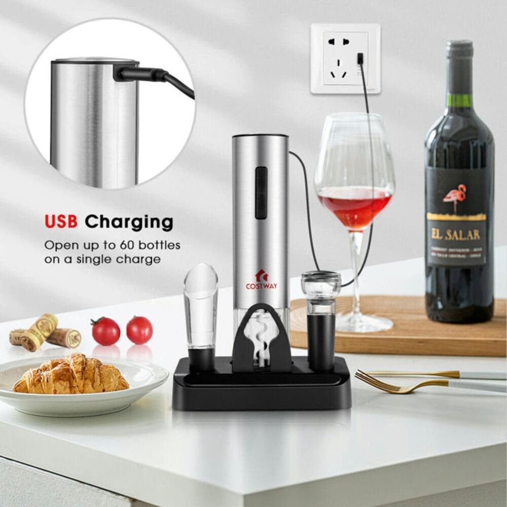 6-in-1 Electric Wine Bottle Opener Set with Foil Cutter - Thumbnail 4