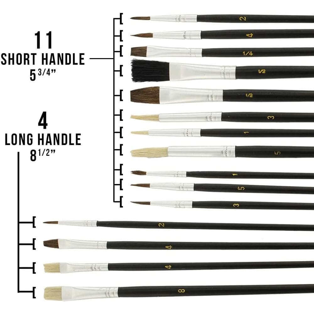 15pc Artist Paint Brush Set, all Purpose Oil, Watercolor, and Acrylic Paints - Thumbnail 5