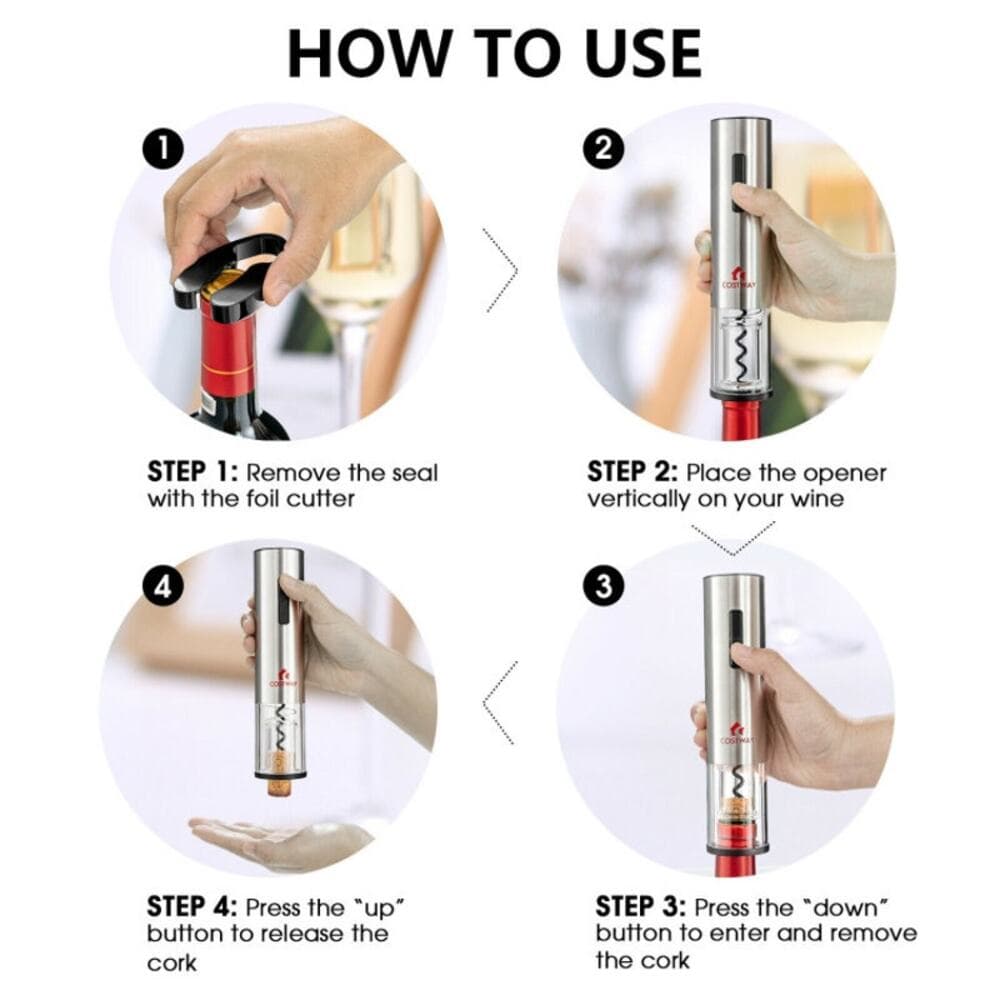 6-in-1 Electric Wine Bottle Opener Set with Foil Cutter - Thumbnail 10