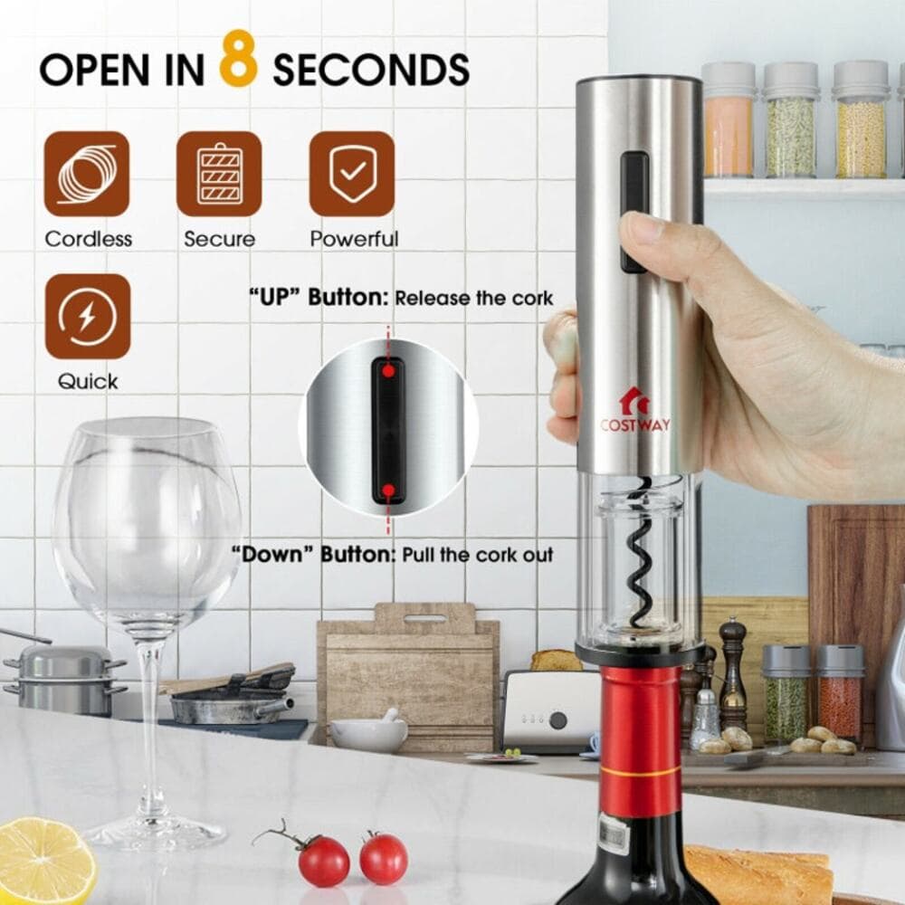 6-in-1 Electric Wine Bottle Opener Set with Foil Cutter - Thumbnail 5