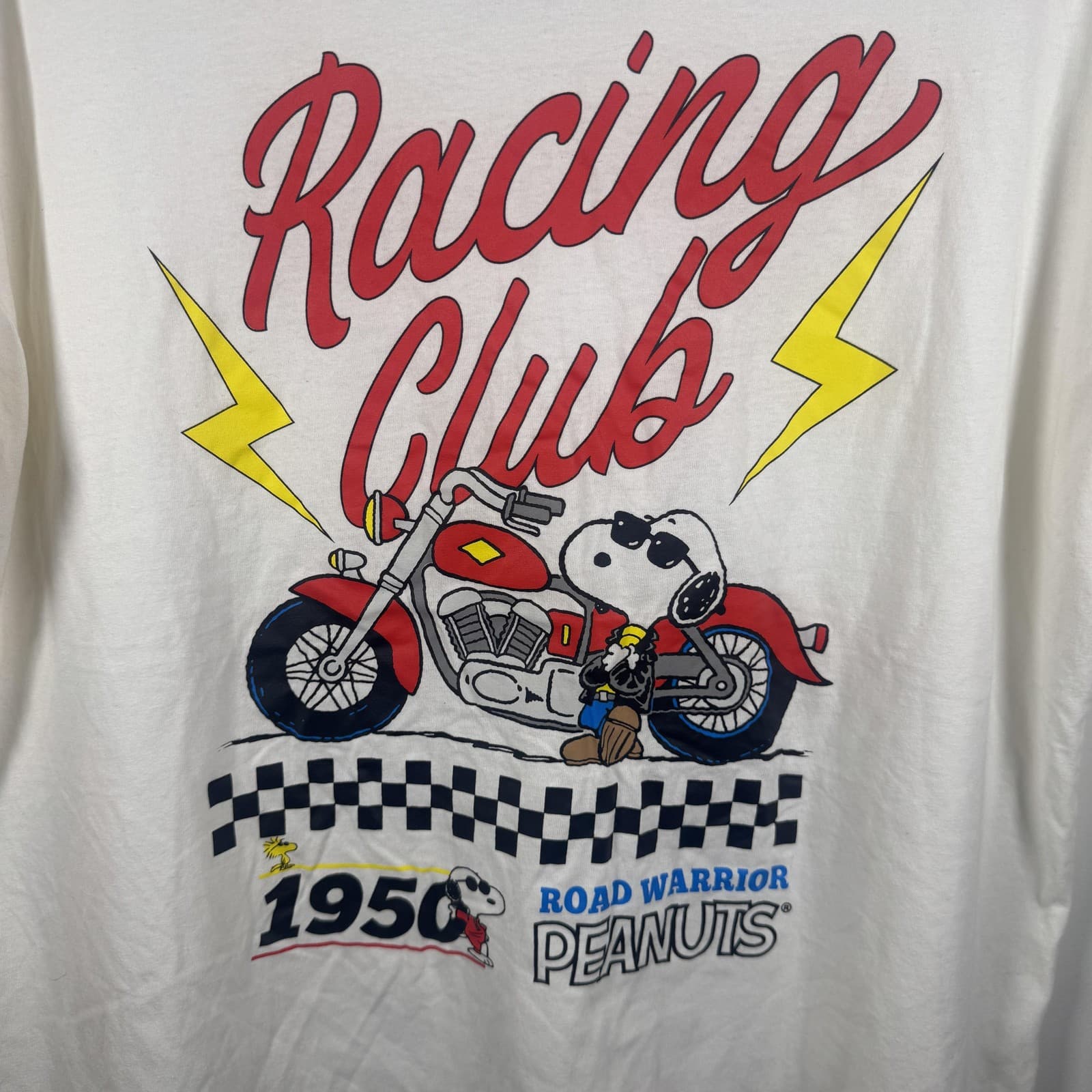 Peanuts Shirt Mens 2XL White Snoopy Racing Club Road Warrior Graphic Tee - Thumbnail 3