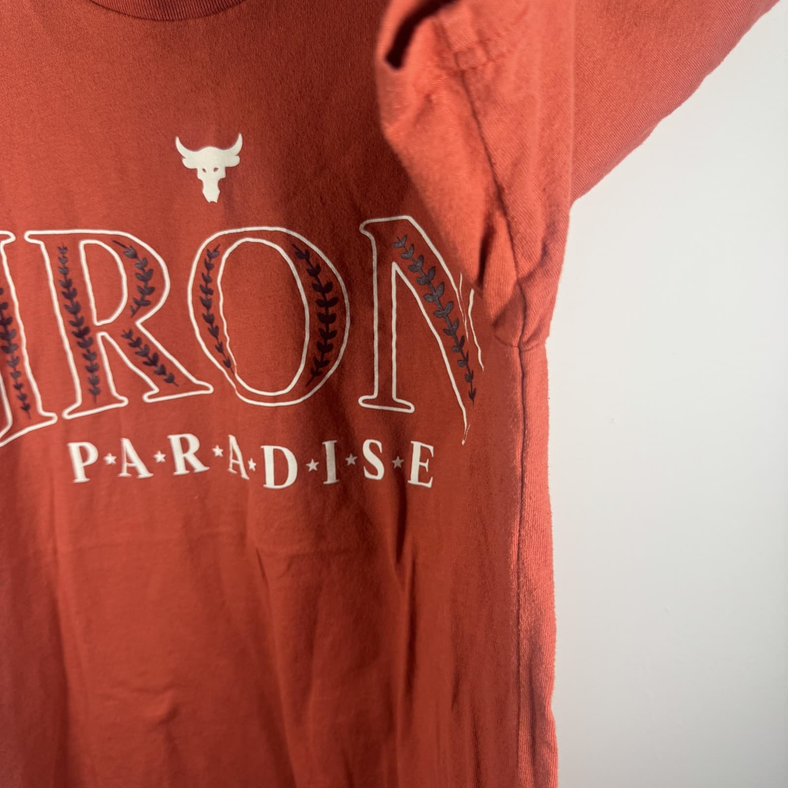 Under Armour Project Rock Iron Paradise Shirt Graphic Tee Orange Mens S - Thumbnail 7