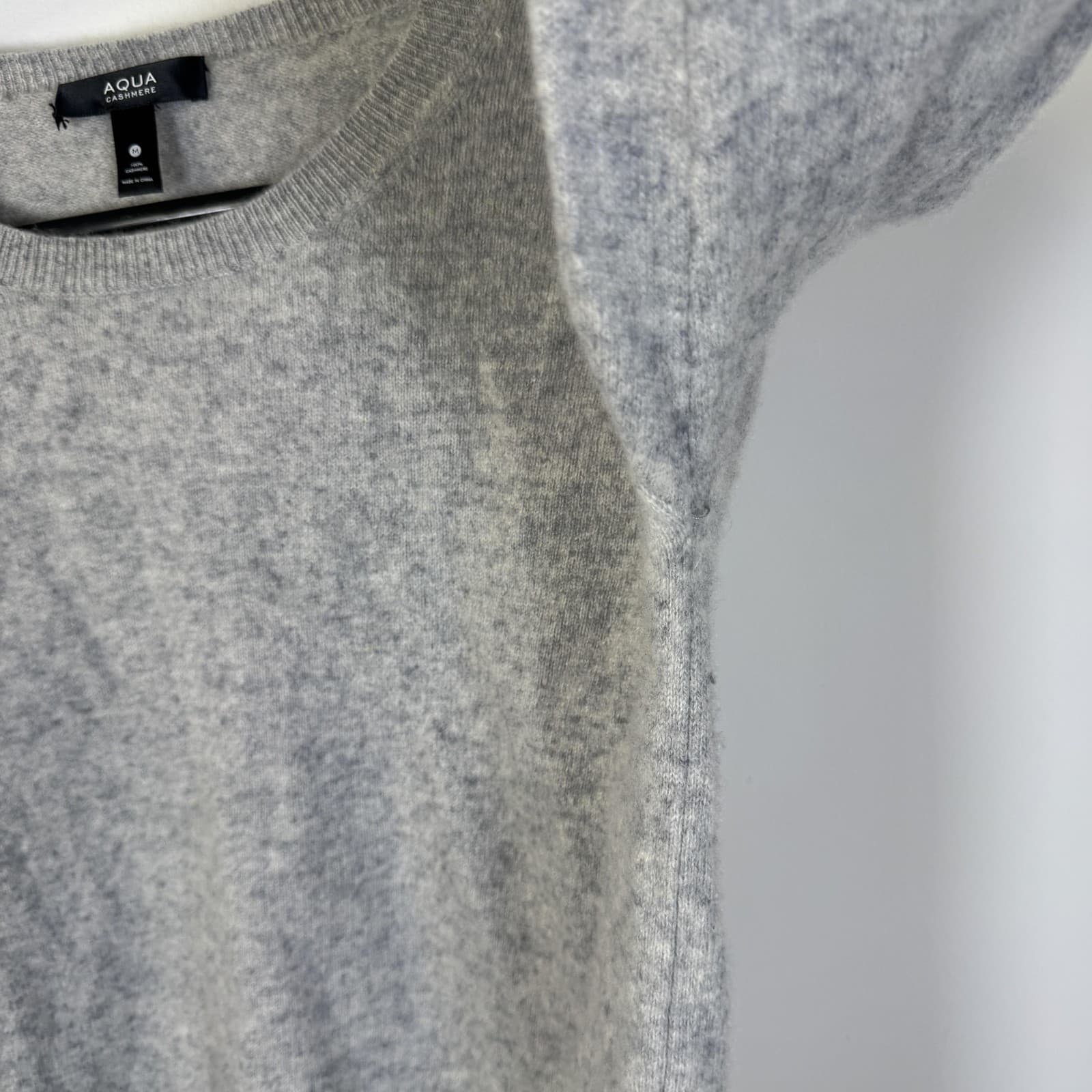 Aqua Sweater Gray 100% Cashmere Crew Neck Soft Knit Pullover Womens Medium - Thumbnail 9