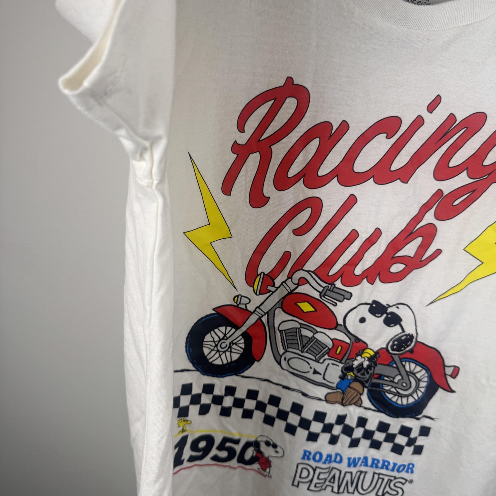 Peanuts Shirt Mens 2XL White Snoopy Racing Club Road Warrior Graphic Tee - Thumbnail 5