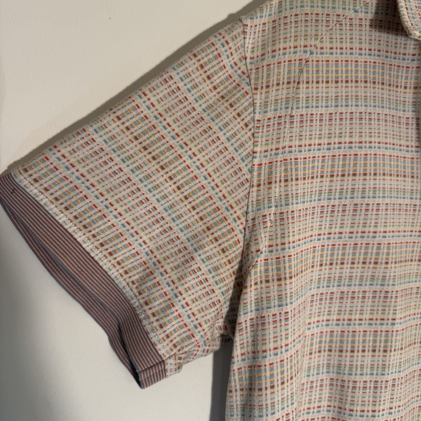 Robert Graham Polo Shirt Woven Short Sleeve Geometric Golf Classic Beige Men L - Thumbnail 9