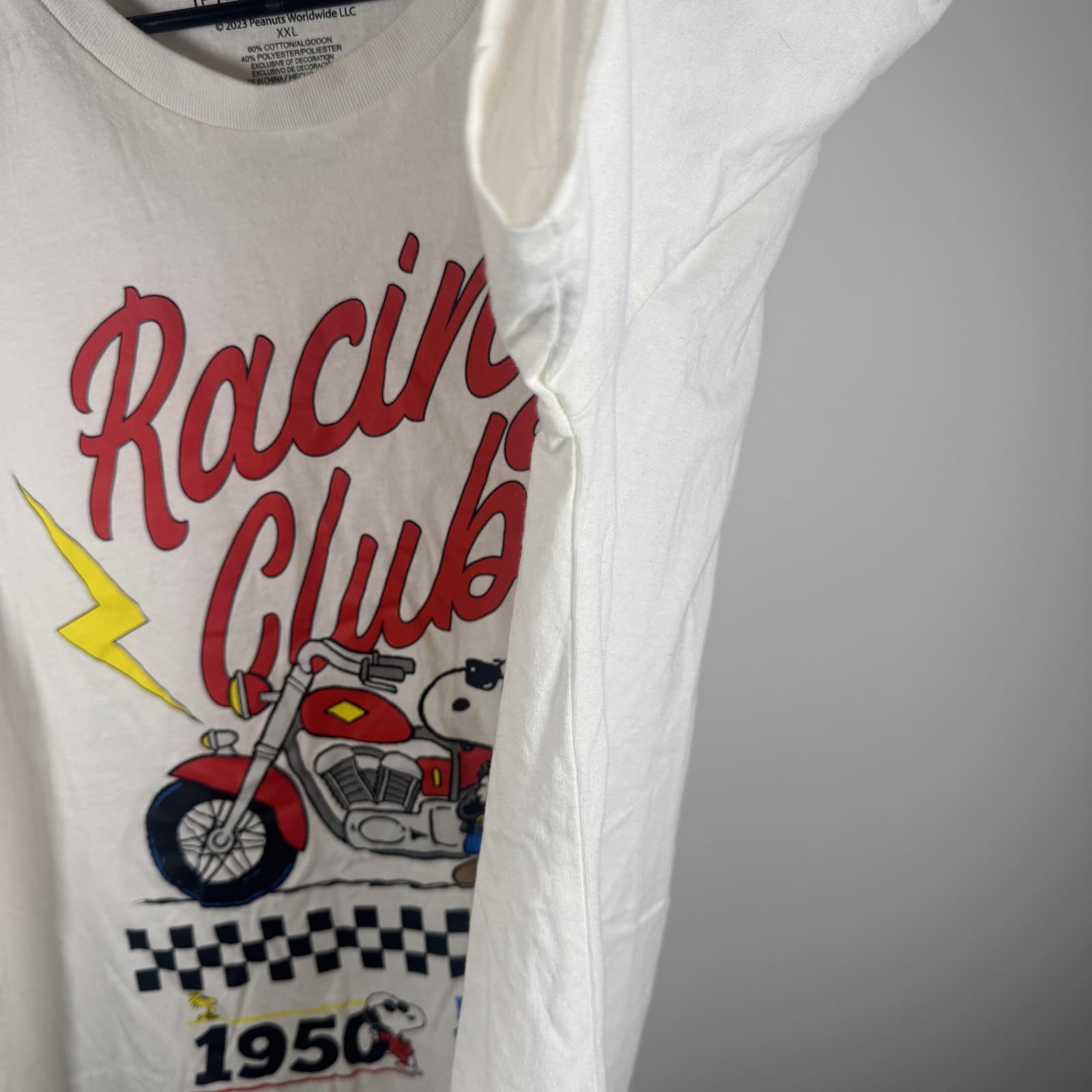Peanuts Shirt Mens 2XL White Snoopy Racing Club Road Warrior Graphic Tee - Thumbnail 6