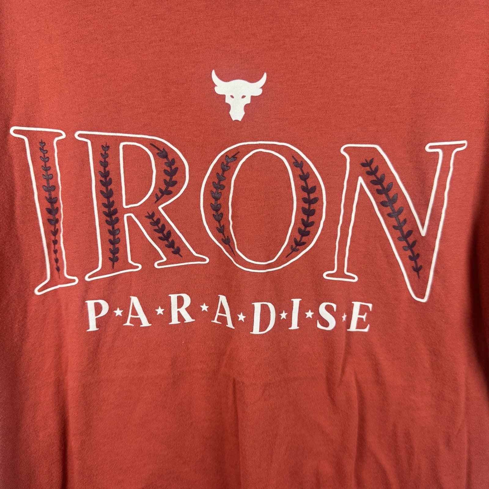 Under Armour Project Rock Iron Paradise Shirt Graphic Tee Orange Mens S - Thumbnail 4