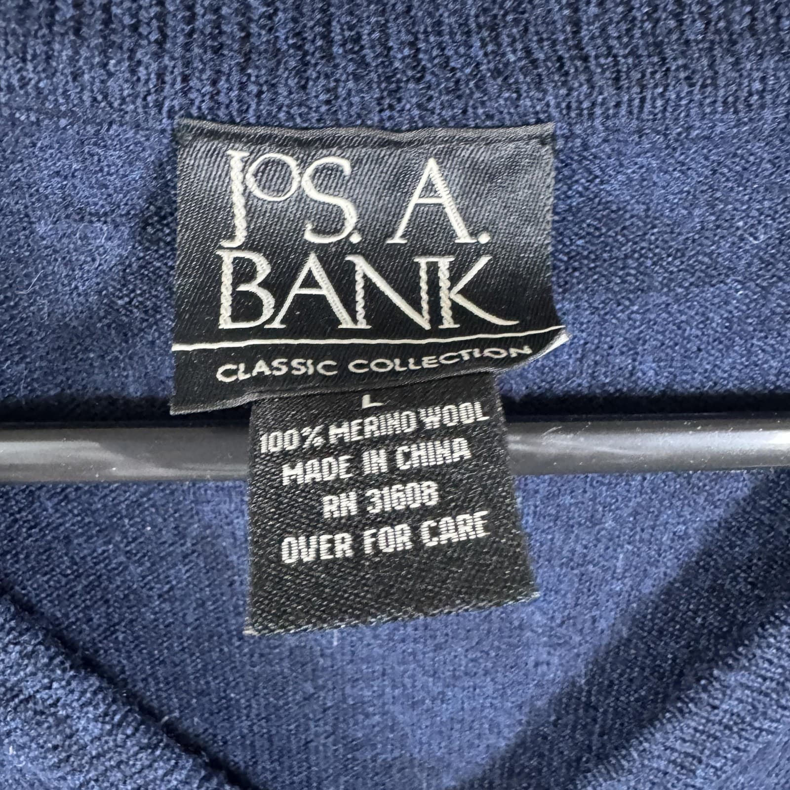 Jos. A. Bank Classic Sweater Vest V Neck 100% Merino Wool Navy Blue Mens L #6F6G - Thumbnail 4