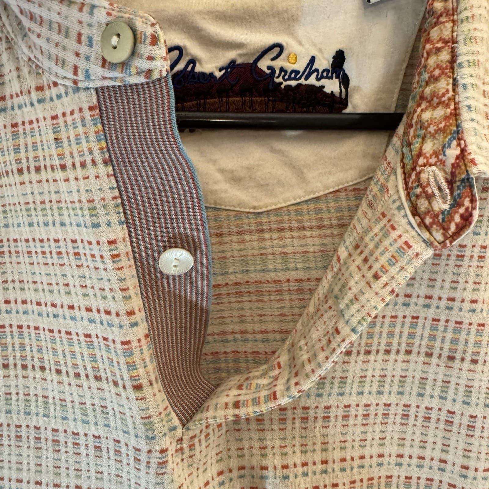 Robert Graham Polo Shirt Woven Short Sleeve Geometric Golf Classic Beige Men L - Thumbnail 6
